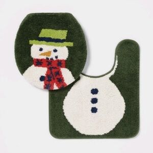 Snowman Non-Skid Contour Bath Rug & Lid Cover Set, NWT